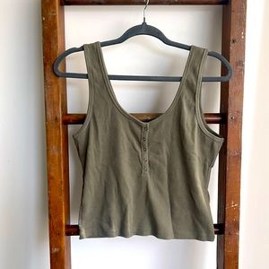 Abercrombie and Fitch Olive Ribbed Henley Tank Top - Size XL